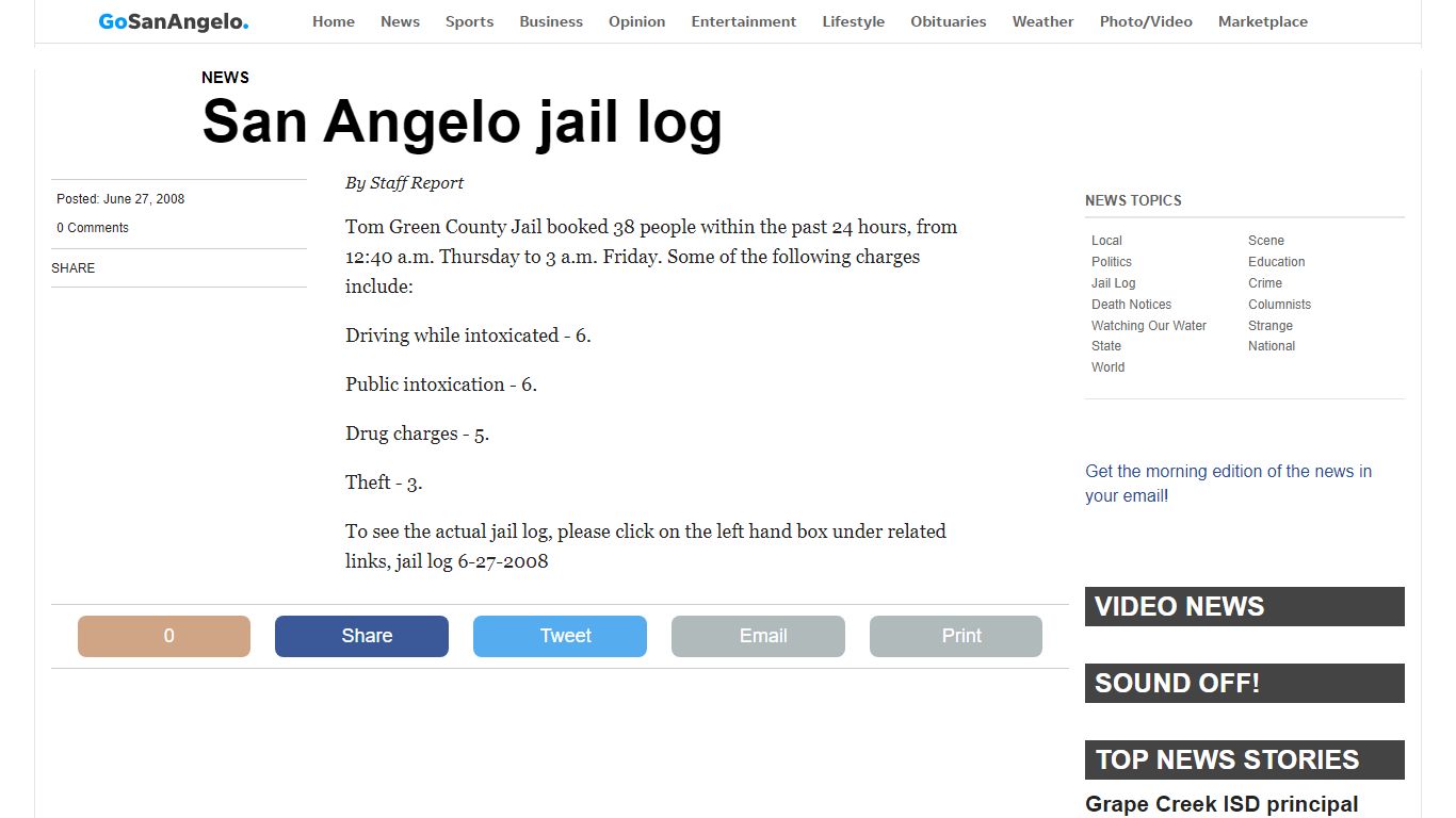 San Angelo jail log